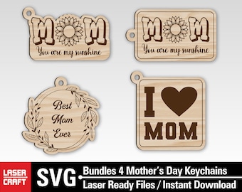 Mother's Day Keychain SVG Bundle, Laser Cut Files (Digital Download)
