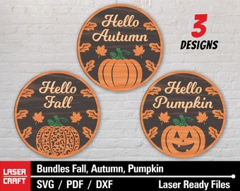 Fall Door Hanger SVG Laser Cut Files, Autumn Pumpkin Sign (Digital Download)