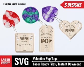 Puede incluir: Tres etiquetas emergentes para el Día de San Valentín con diferentes diseños. La primera etiqueta es un cuadrado con el texto "Just Poppin' By to Say Happy Valentine's Day". La segunda etiqueta es un rectángulo con el texto "Valentine You Make My Heart Pop". La tercera etiqueta es en forma de corazón con el texto "Hope your Valentine's Day is Poppin'".