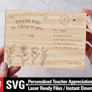 Cadeau personnalisé de remerciement pour enseignant SVG, svg de carte de remerciement, svg de cadeaux pour enseignant, fichier laser pour enseignant, svg Glowforge, fichiers découpés au laser