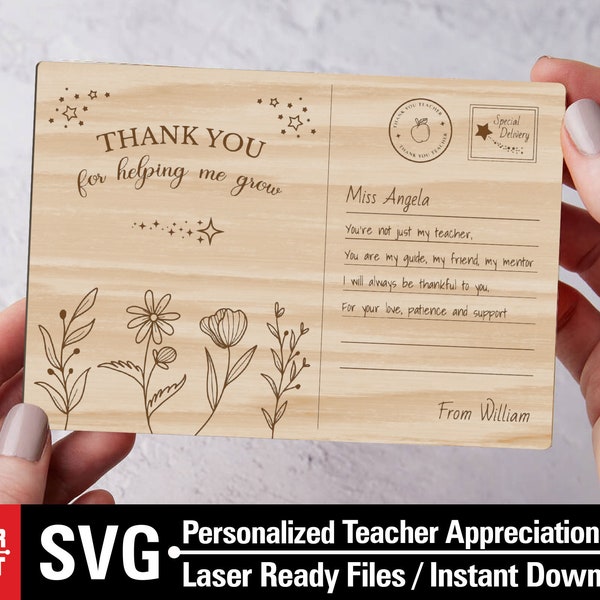 Personalized Teacher Appreciation Gift SVG, Thank you card svg, Teacher Gifts svg, Teacher Laser File, Glowforge svg, Laser cut files