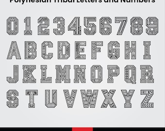 Polynesian Tribal Letters Numbers SVG PNG Bundle (Digital Download)