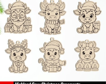 Highland Cow Christmas Ornament SVG Laser Cut Files (Digital Download)