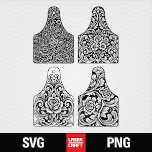 Floral Ear Tag SVG Bundle: Western Tooled Leather, Rose Designs (Digital Download)