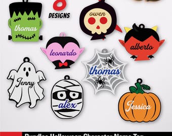 Halloween Character Name Tag SVG Bundle | Personalized Boo Basket (Digital Files)