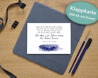 Trauerkarte A6 Klappkarte Sterne die lachen werden mit Kuvert Trauerfall Beileid Abschied Kondolenz Sternenkind Aquarell Handlettering