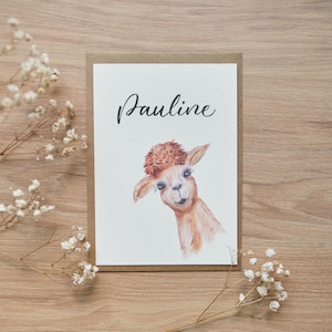 Postkarte personalisierbar Alpaka A6 Grußkarte Kind Name Geburtstag Geburt Taufe Aquarell Geschenkidee