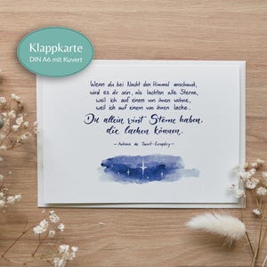 Trauerkarte A6 Klappkarte Sterne die lachen werden mit Kuvert Trauerfall Beileid Abschied Kondolenz Sternenkind Aquarell Handlettering