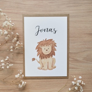 Personalisierte Postkarte Löwe A6 Baby Kind Name Sternzeichen Geburt Taufe Babyshower Aquarell Geschenkidee individualisierbar