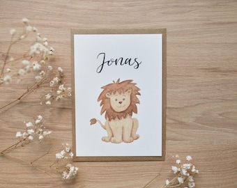 Postal personalizada Leo A6 nombre de bebé niño signo del zodiaco nacimiento bautismo baby shower acuarela idea de regalo personalizable