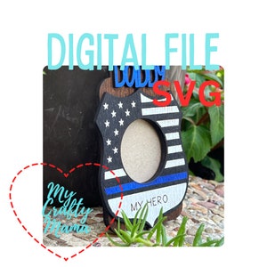 Marco de placa de policía para papá, archivo digital SVG para corte láser, admite una foto de billetera completa, listo para Glowforge, Día del padre
