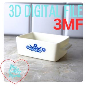 May include: A white rectangular dish with a blue floral design and a handle. The text "3D DIGITAL FILE 3MF" is displayed in the background. The words "My Crafty Mama" are in a heart-shaped outline.