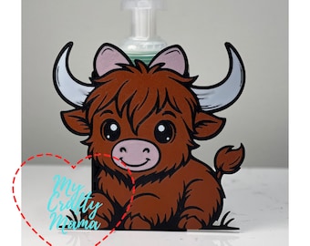 Krowa Highland z kokardą, klips świąteczny 3MF, etui na mydło, kubek na ołówek