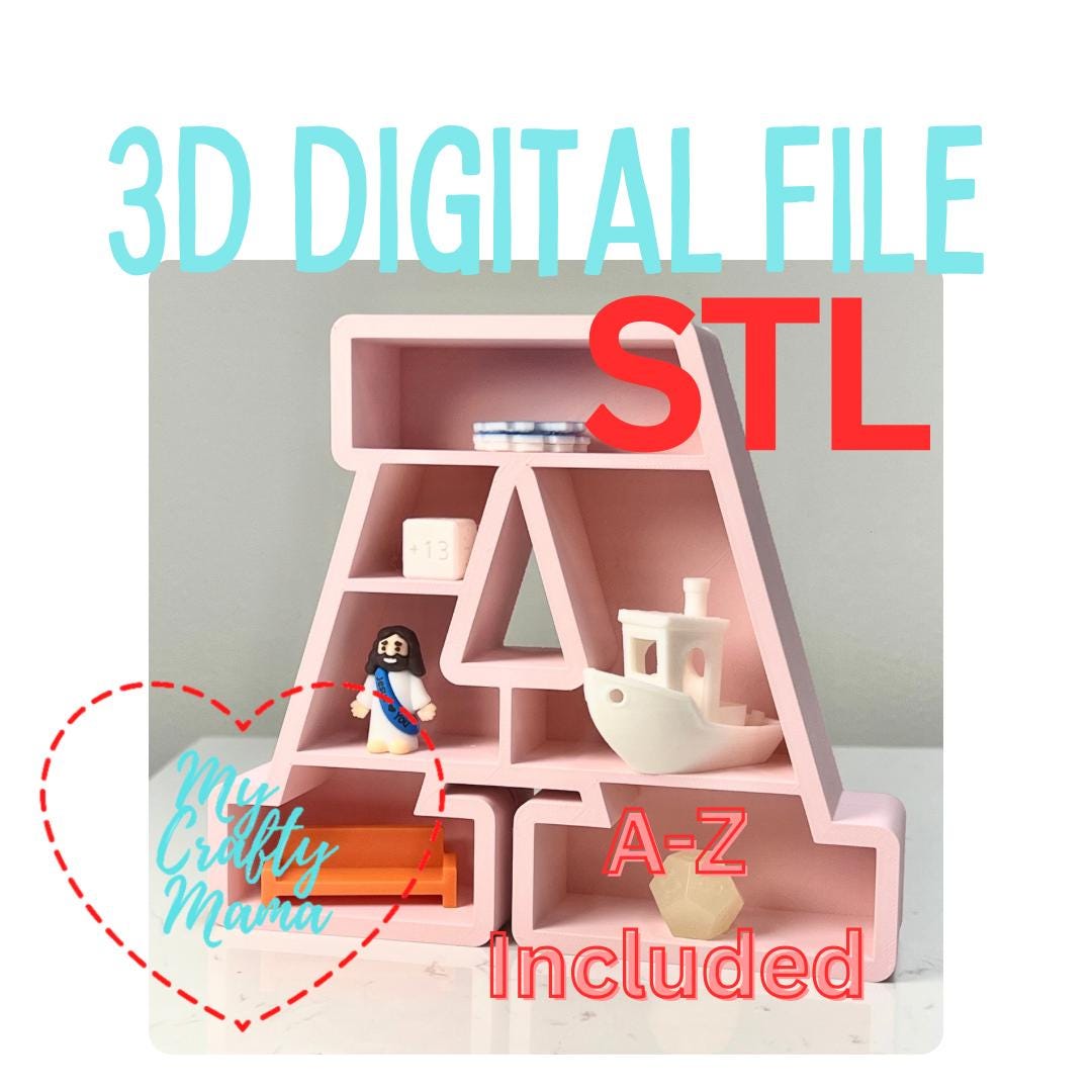 3D Print Book Shelf Alphabet A to Z  STL Digital File For 3D Printing - Book Lovers