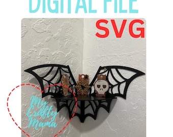 Halloween Bat Corner Shelf with spiderwebs  SVG digital cut file for lasers, spooky season decor in two sizes Glowforge ready