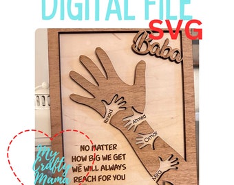 Baba sign with kids hands  SVG digital file for laser cutting includes 1-8 children or grandchildren Glowforge ready Fathers day