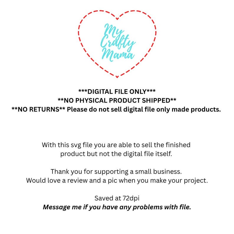 May include: A digital file graphic with the text "My Crafty Mama" inside a red heart outline. Additional text includes "DIGITAL FILE ONLY" and other details about the product.