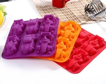 6-cavity Sports Racing Car Cookies Cake Mold Flexible Silicone Choclate Mold Soap Mold Soap Candle Candy Mold