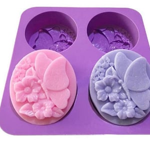 4-cavity Butterfly Round Cake Mold Floral Flexible Silicone Mould For Candy Chocolate Soap Mold
