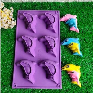 Molde flexible de silicona para pastel de delfín de 6 cavidades, molde para chocolate, molde para jabón, vela, caramelo