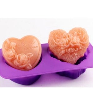 Molde de silicona flexible para pastel de flores y corazones de 2 cavidades, molde para jabón hecho a mano, molde para velas, dulces y yeso