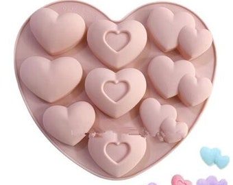 9 cavity heart Candle Candy Chocolate Cake Fimo Resin Crafts 15-Bottle Cap Flexible Silicone DIY Cake Mold Soap Mold