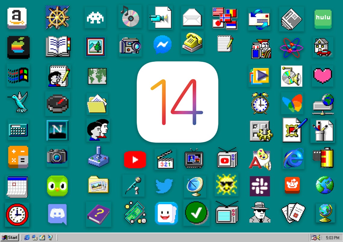 70 Ios 14 Essential Icons In Beautiful Windows 95 Theme All Etsy