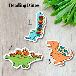 READING DINOS Water Resistant Vinyl Sticker Dinosaurs Books Funny