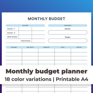 Monthly Budget Planner| Printable Planner| Digital Budget Planner| Monthly expenses | Monthly income | Budget Tracker| Digital PDF | A4