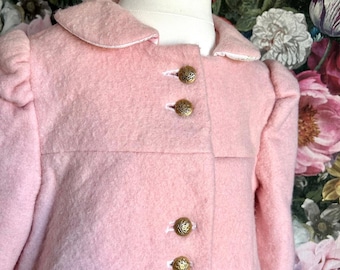 Handmade Vintage Pink Wool Coat – 2-3 Years – Upcycled Toddler Jacket – Peter Pan Collar – Sustainable & Eco-Friendly