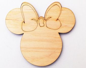 Mouse head - Laser Cut Unfinished Wooden Shapes Craft Supply DIY, Plywood DIY 3mm, mini