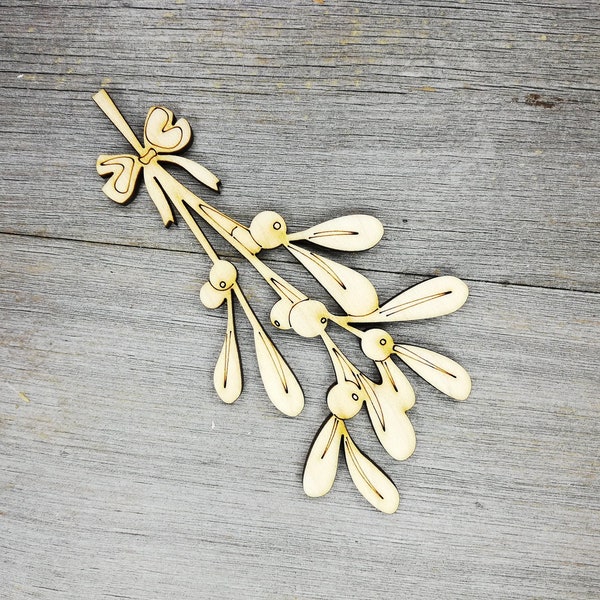 Mistletoe branch wooden shapes Christmas craft, Laser Cut wood cutouts, Unfinished Craft Supply DIY, not painted - 0000065