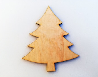 10x Wooden Craft Shape Christmas tree, Plywood Laser Cut, Out Unfinished Wood Shape, Craft Supply DIY 3mm