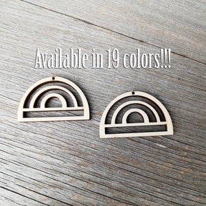 May include: Two unfinished wooden rainbow earrings with a hole at the top for hanging. Available in 19 colours!!!