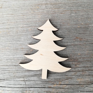 Forma incompiuta dell'albero ritagliato in legno, albero di pino non dipinto, decorazioni natalizie per forniture artigianali fai da te, ritaglio in legno dell'albero sempreverde 0000026-13