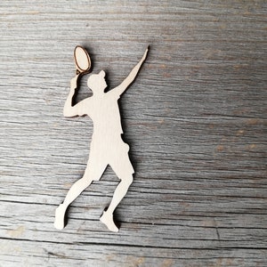 Giocatore di tennis in legno con racchetta da tennis forme tagliate al laser decorazione da parete non verniciata, grezzi in legno non verniciati per progetti fai da te Fornitura artigianale 00264