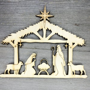 Nativity Manger Scene wooden shapes, Christmas craft, Laser Cut wood cutouts, Unfinished Craft Supply DIY, not painted - 0000064