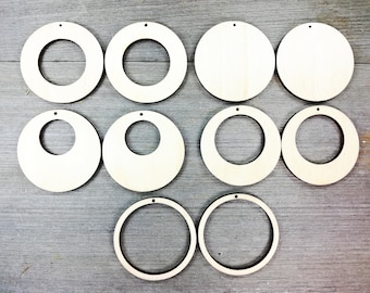 Round Wooden laser cut earrings Blanks, Circular Earrings Cutout unfinished Wooden Shapes, DYI, not painted, Wood earring bases - 0000019