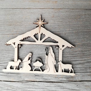 Wooden Nativity Manger Scene Christmas craft, Laser Cut  wooden shapes cutouts, Unfinished Craft Supply DIY, not painted - 0000064-1