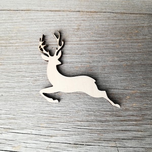 Hirsch mit Geweih, springender Hirsch, Holzhirsch Weihnachten unbemalt Spielzimmer Wanddekoration unfertige Lasercut Form DIY Projekte 000270