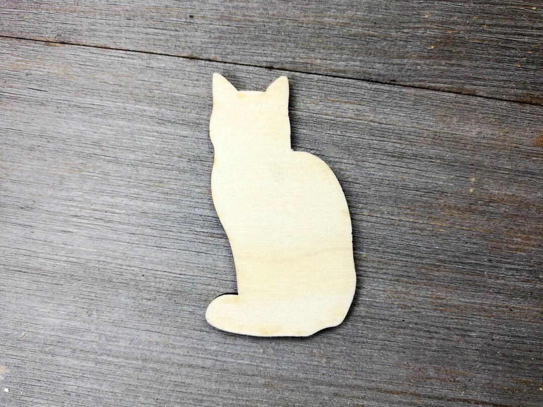 Cat Wooden Laser Cut Shapes, Sitting Cat Laser Cut Wood Cutouts Shape Unfinished Craft Supply