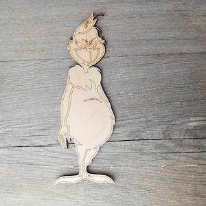 Grinch - forme ritagliate in legno fai da te, decorazioni murali natalizie Fornitura artigianale incompiuta fai da te non dipinta, forme tagliate al laser in legno 0000026-26
