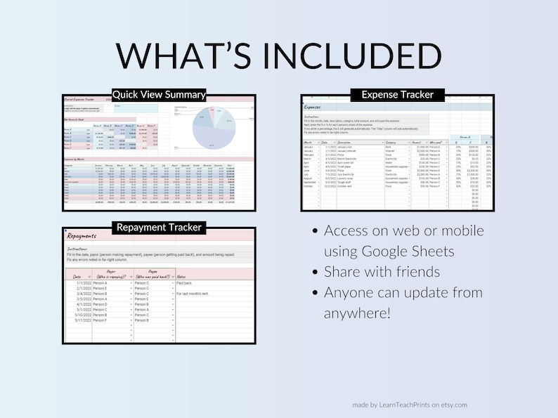 Shared Expenses Tracker | Google Sheets Template (instant Download) - Etsy