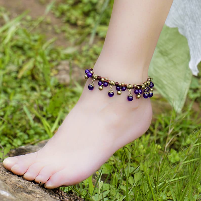 Chalcedony Anklets Chains Braided Stone Foot ChainsVintage Bohemian Anklet Handmade Beads Anklets Beach AnkletWomen Ethnic Ankelets
