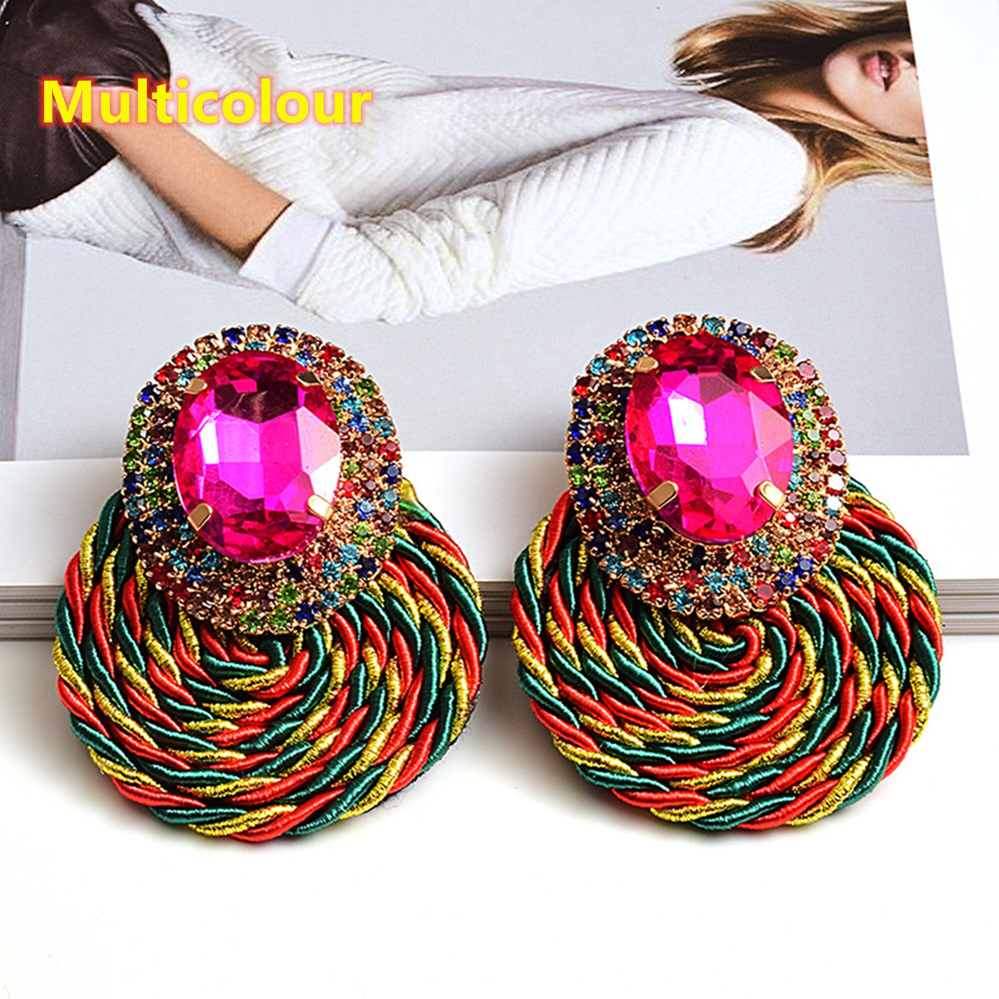 Colorful Crystal EarringsRhinestone EarringsRound Drop Etsy