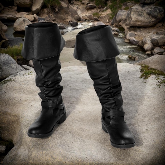 Men\'s Knee High Pirate Costume Boots Medieval Renaissance Larp Cosplay Footwear Medieval Leather Long Boots Retro Larp Ren Faire Mens Retro  main image 3