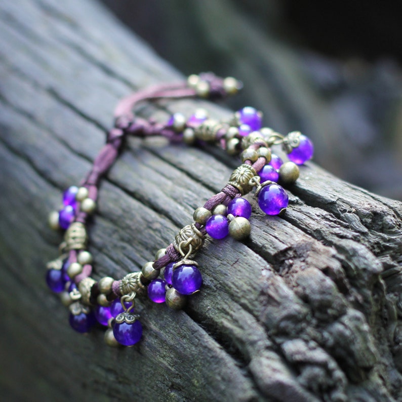 Chalcedony Anklets Chains Braided Stone Foot ChainsVintage Bohemian Anklet Handmade Beads Anklets Beach AnkletWomen Ethnic Ankelets