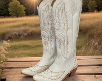 Embroidered Over-the-Knee Cowgirl Boots, Retro Cowgirl Boots, Unique Western Boots, Vintage Classic Boots, Trendy Western Boots