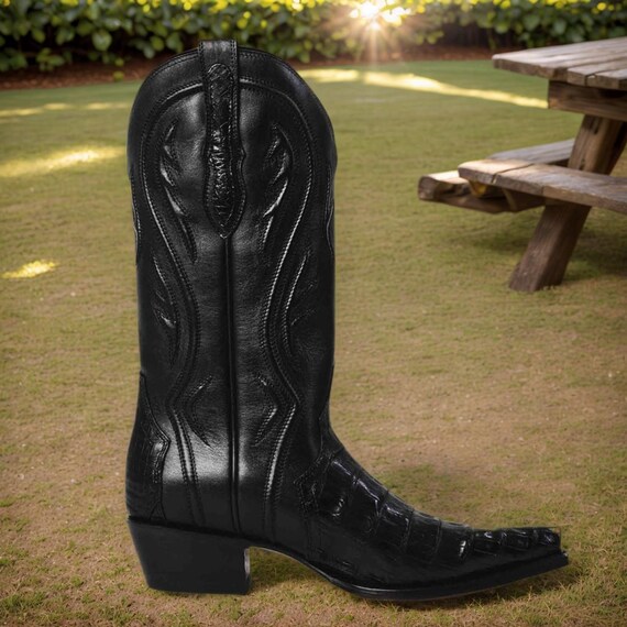 Vintage Textured Black Men\'s Boots Cowtown Cowboy Boots Black Leather Mens 8 D Vintage Western  main image 4