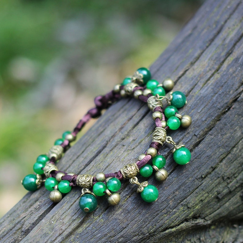 Chalcedony Anklets Chains Braided Stone Foot ChainsVintage Bohemian Anklet Handmade Beads Anklets Beach AnkletWomen Ethnic Ankelets